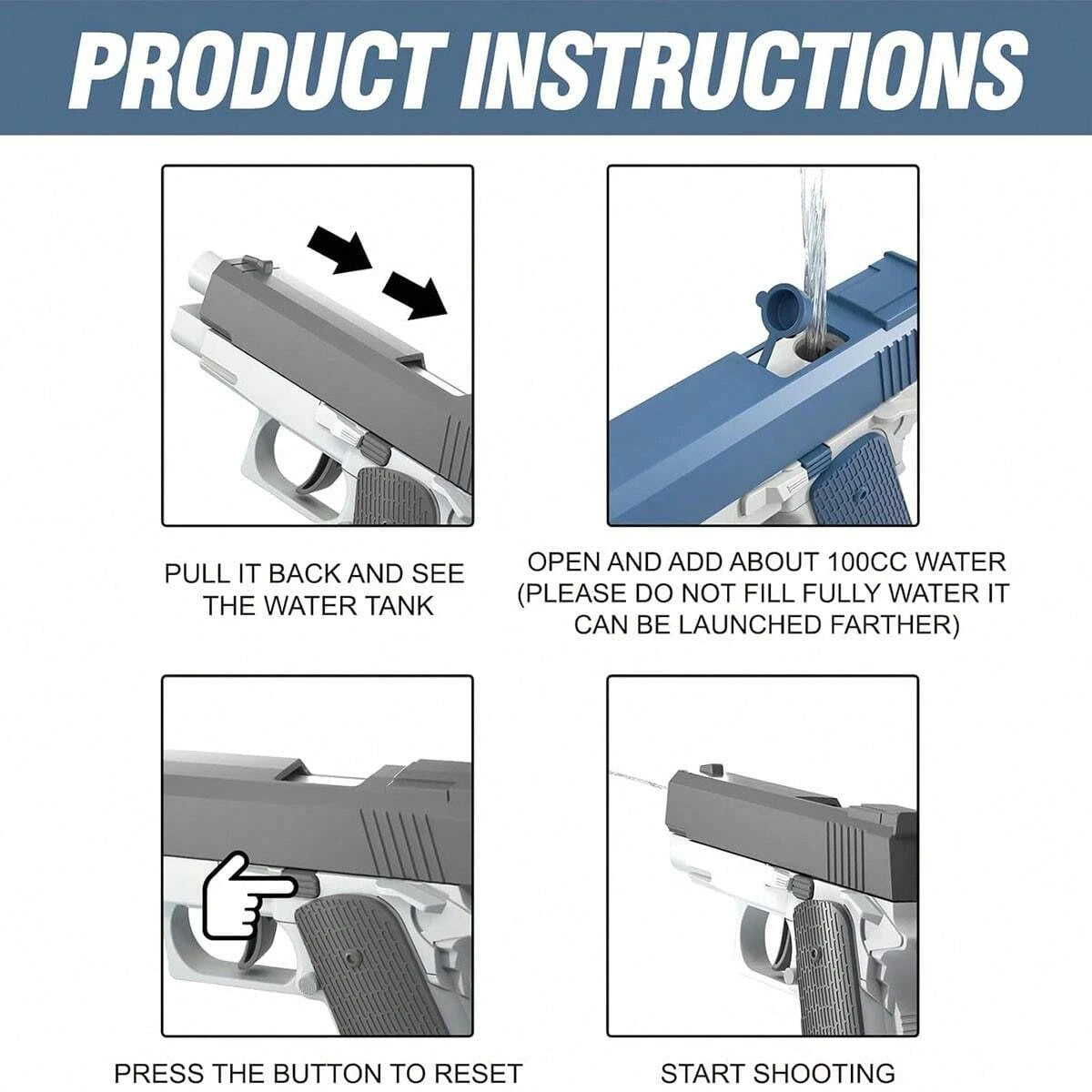 M1911 Water Gun Toy Pistol – Summer Outdoor Squirt Blaster for Kids & Adults